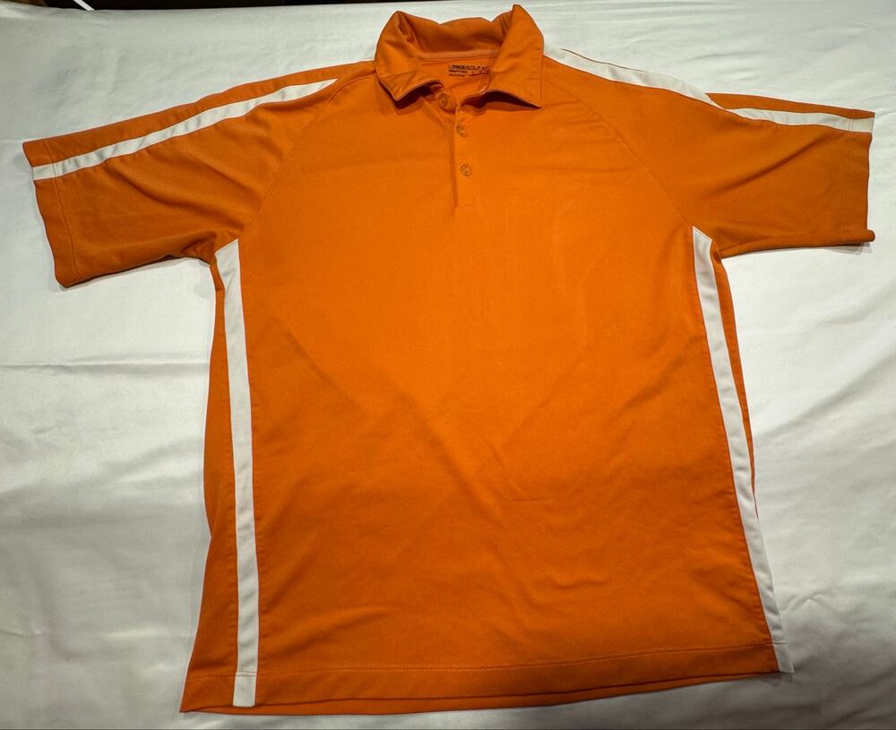 Nike Golf Men’s Large Nike Fit Dry Polo Orange White Stripes Performance Wicking